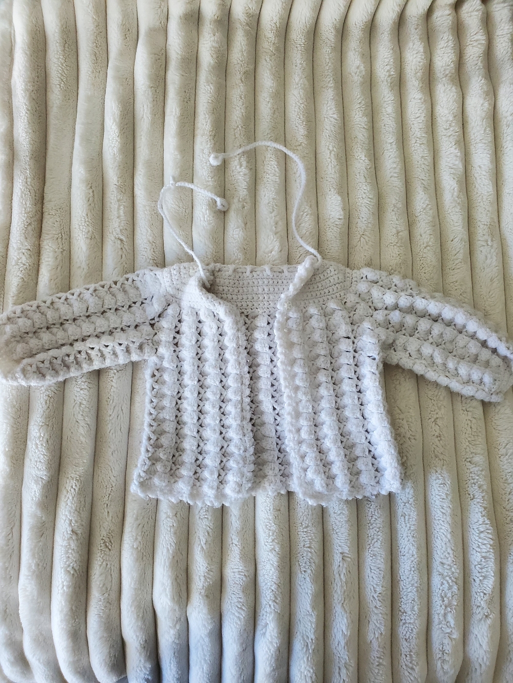 Handmade White Crochet Cozy Baby Sweater Cardigan